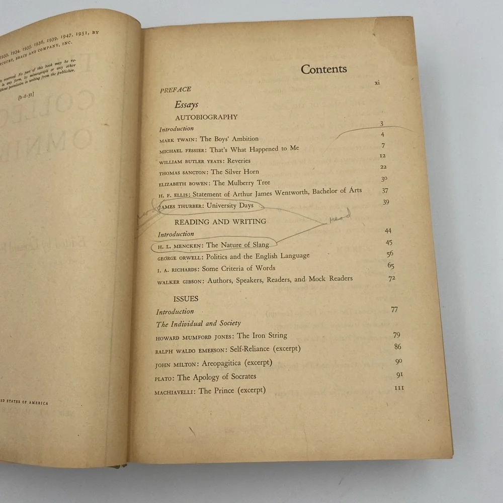 Vintage The College Omnibus 7th Edition 1961‎ Ed Leonard Dean Harcourt